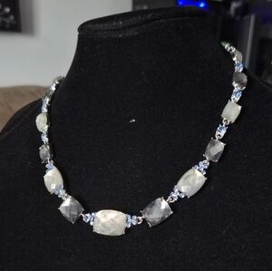 Vintage Napier Stamped Grey & Blue Simulated Gemstone Necklace
